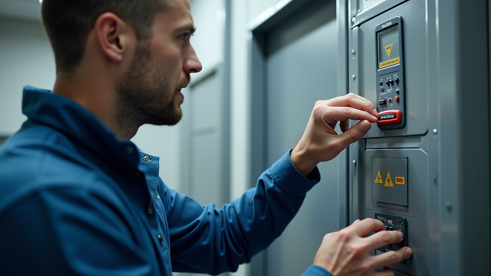 Close-up view of a technician inspecting an HVAC control panel
