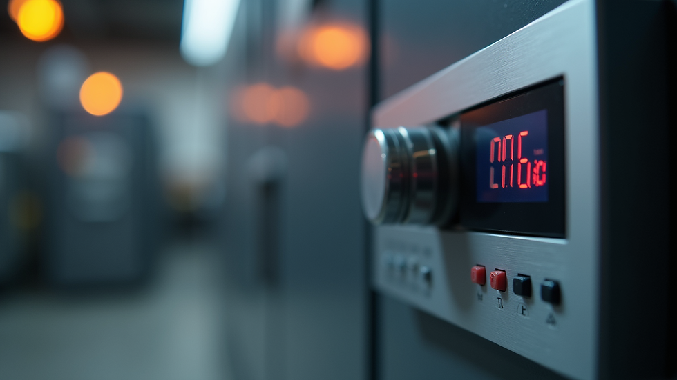 Close-up view of a modern furnace control panel with digital display