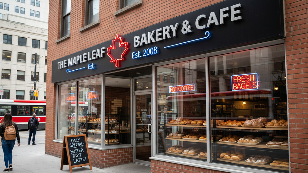 Eye-level view of a small business storefront with a clear sign