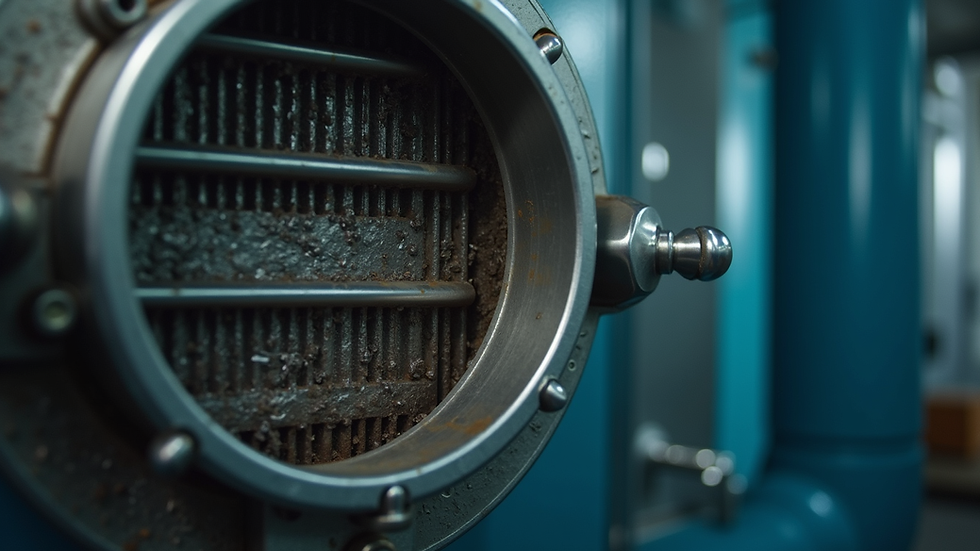 Close-up view of a furnace heat exchanger inside a heating system