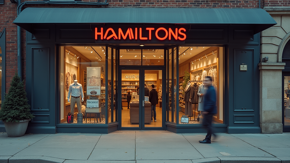 Eye-level view of a local Hamilton storefront with branded signage