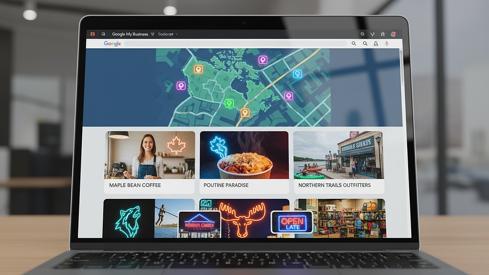 Close-up view of a laptop screen showing Google My Business dashboard
