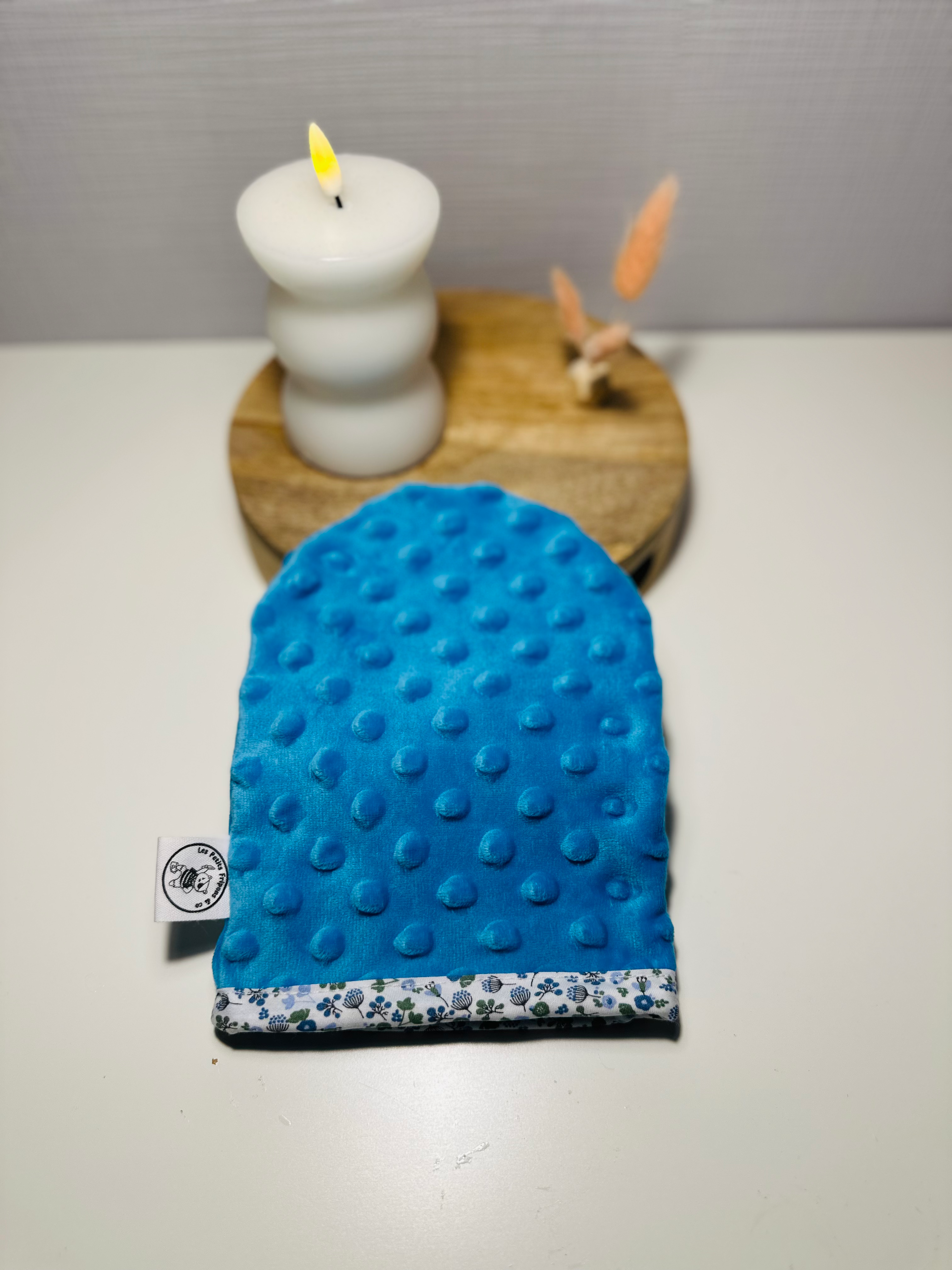 Gant de toilette démaquillant bleu