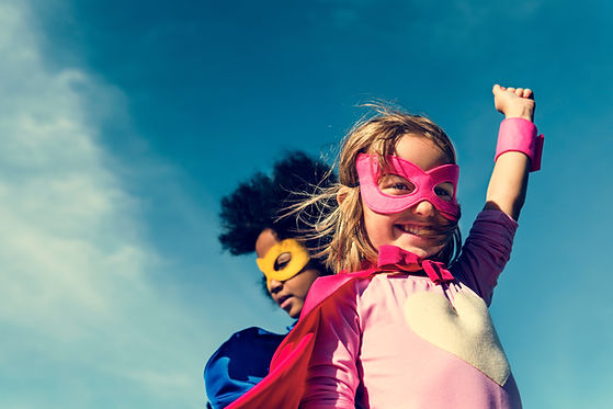 Two children, superheroes in costumes Superheroes, superheroes, with masks and capes Kids,