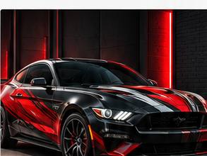 Custom red and black vehicle wrap on sports car