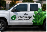 Partial green business wrap on landscaping truck