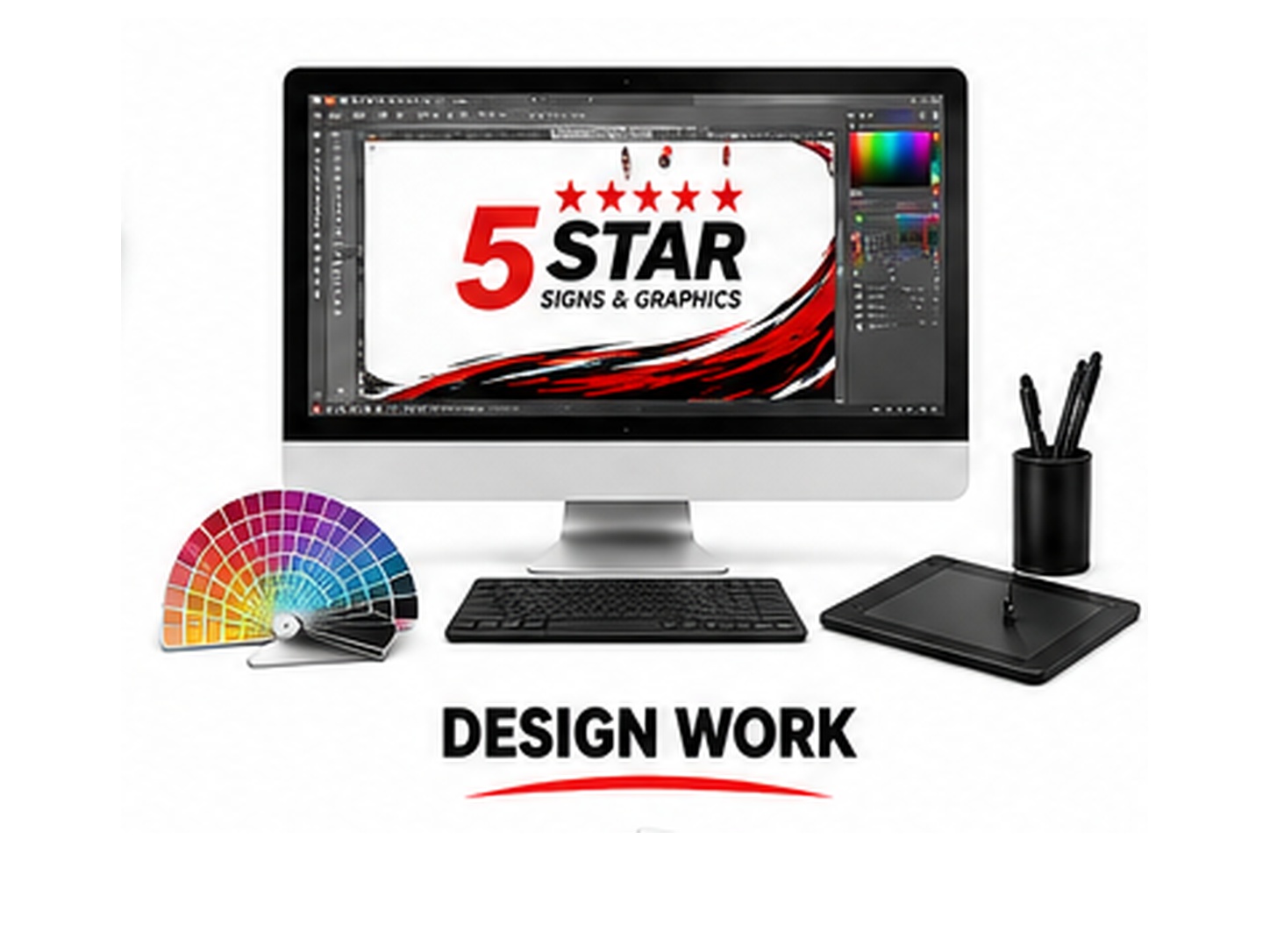 Graphic design workstation creating custom brand graphics