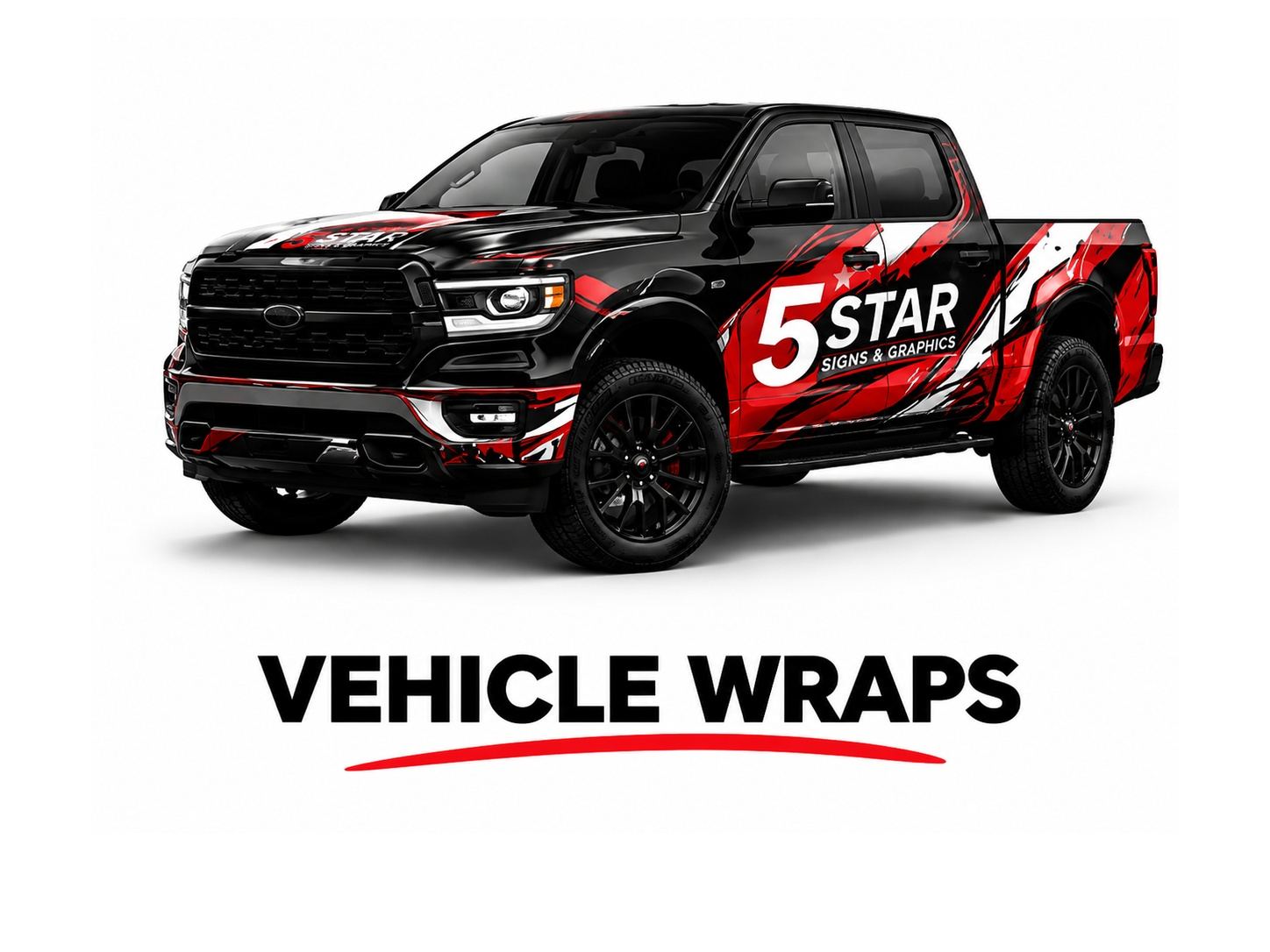 Custom black and red vehicle wrap on pickup truck