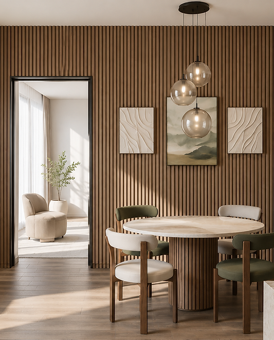 Photorealistic 3D interior visualization with warm modern design