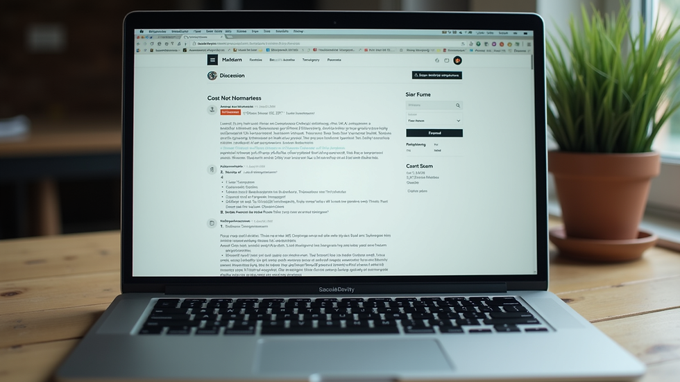 Eye-level view of a laptop screen displaying a forum discussion page