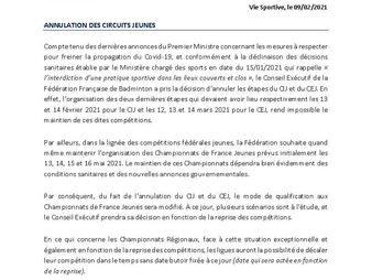 Annulation des Circuits Jeunes ( CIJ, CEJ )