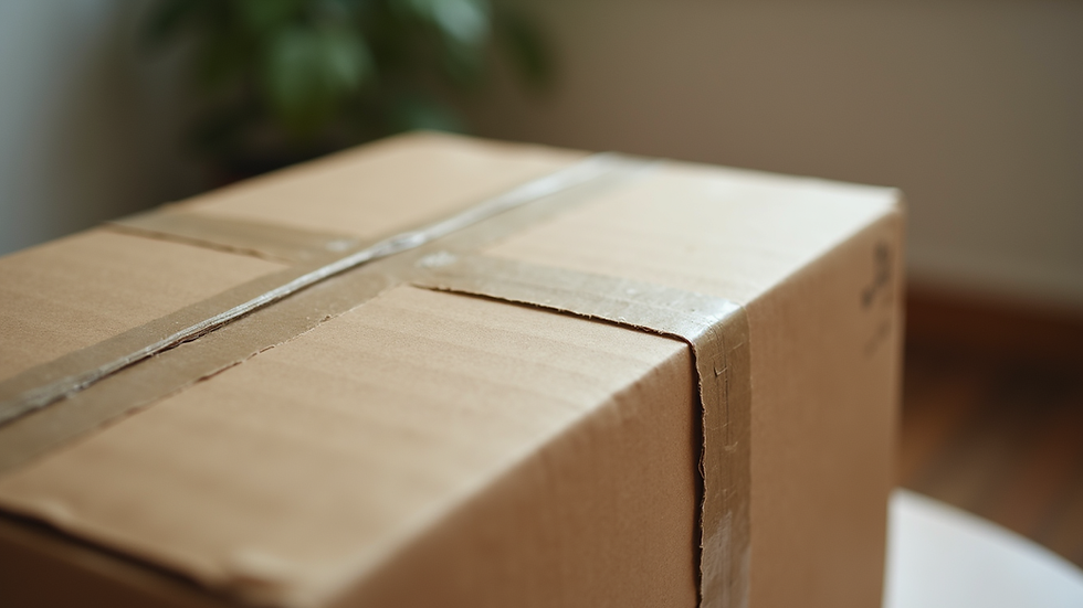 Close-up view of a discreetly packed shipping box without logos