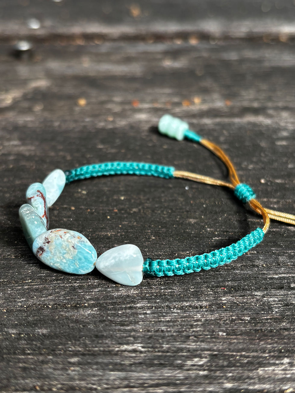 Thumbnail: "Caribbean Tide" Handmade Larimar & Turquoise Macramé Bracelet