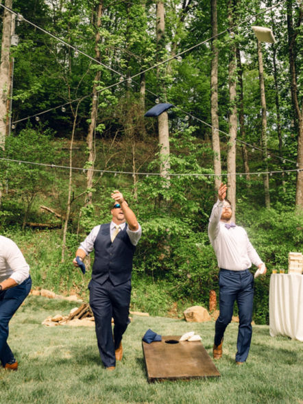 game station at the reception area of Delaney Ridge, a mountain wedding venue nestled in the blue ridge mountains of Western North Carolina