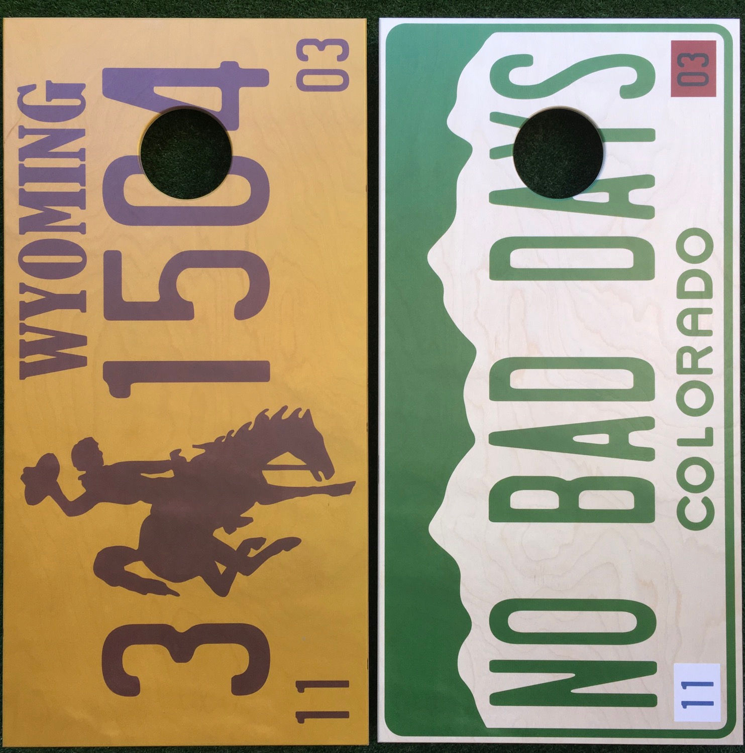 Cornhole Game-Wyoming and Colorado License Plate
