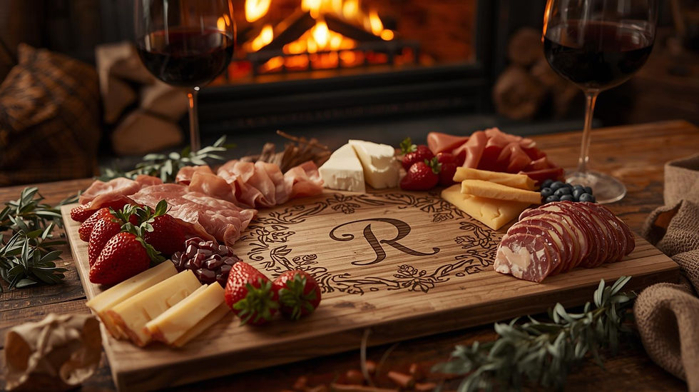 Wooden charcuterie board with strawberries, assorted cheeses, and cured meats, featuring t