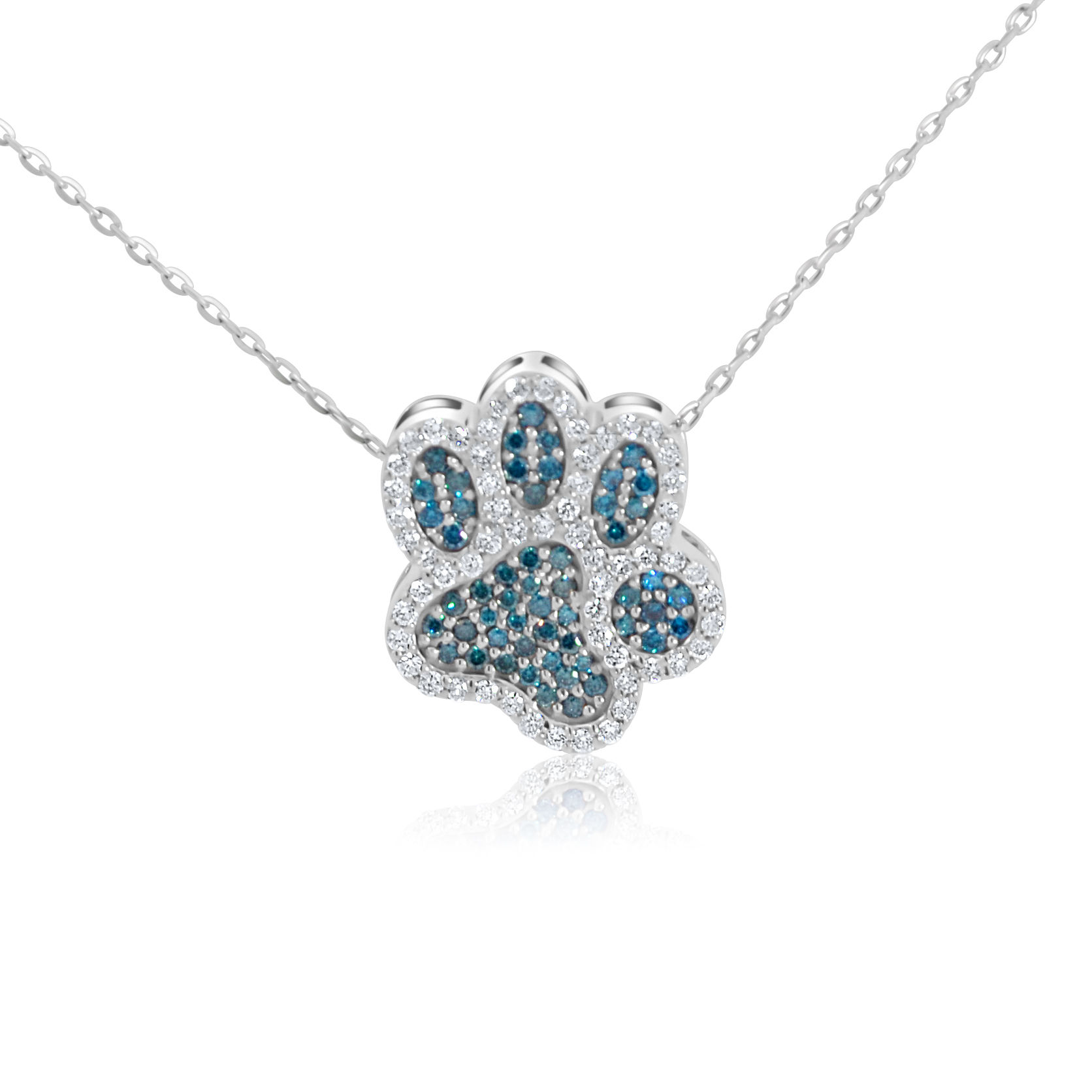 Blue & Colorless Diamonds Paw Print Pendant