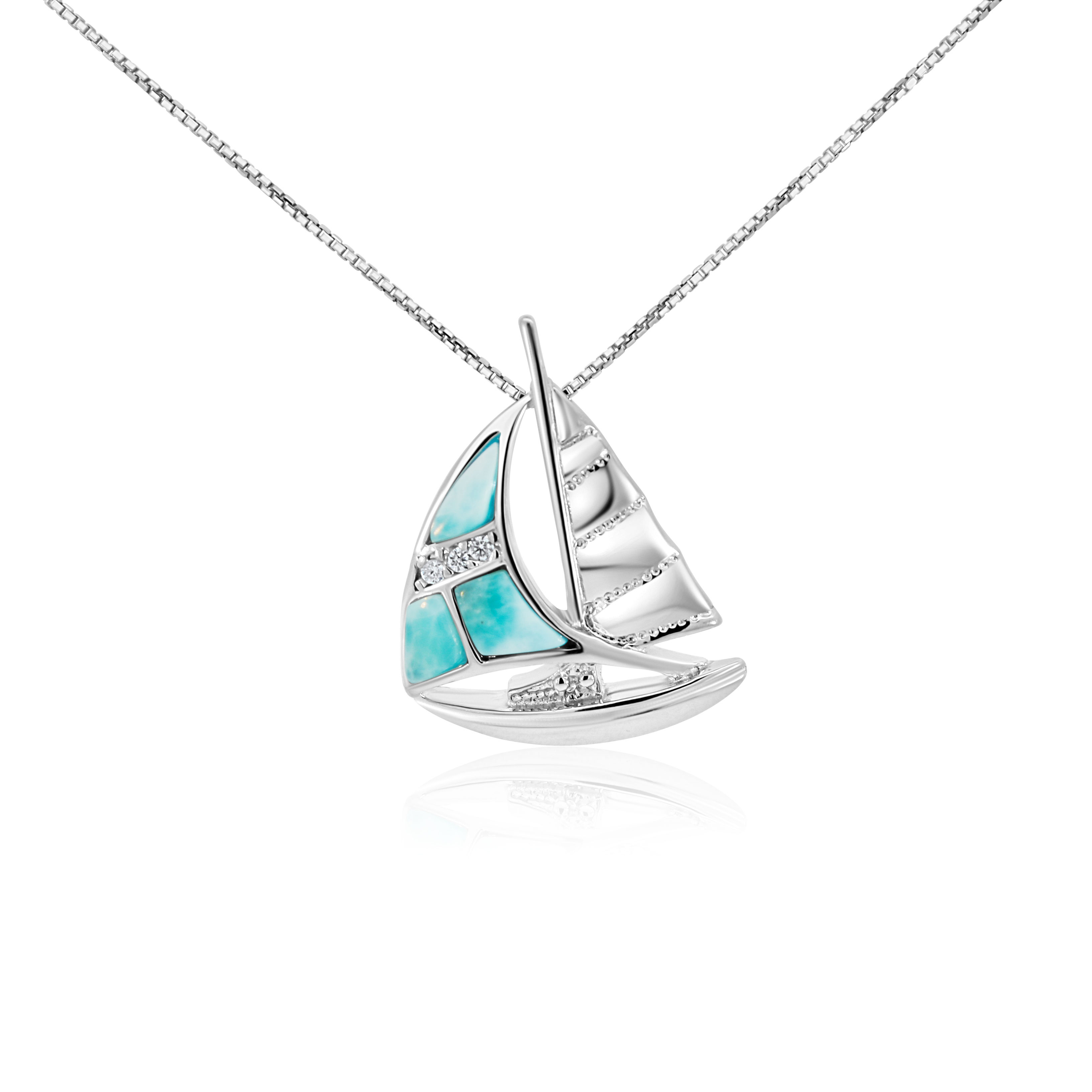 Sail Boat Larimar and CZ Pendant