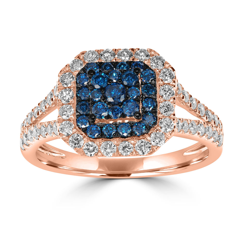 Thumbnail: Split Shank Blue & Colorless Diamonds Octagonal Ring