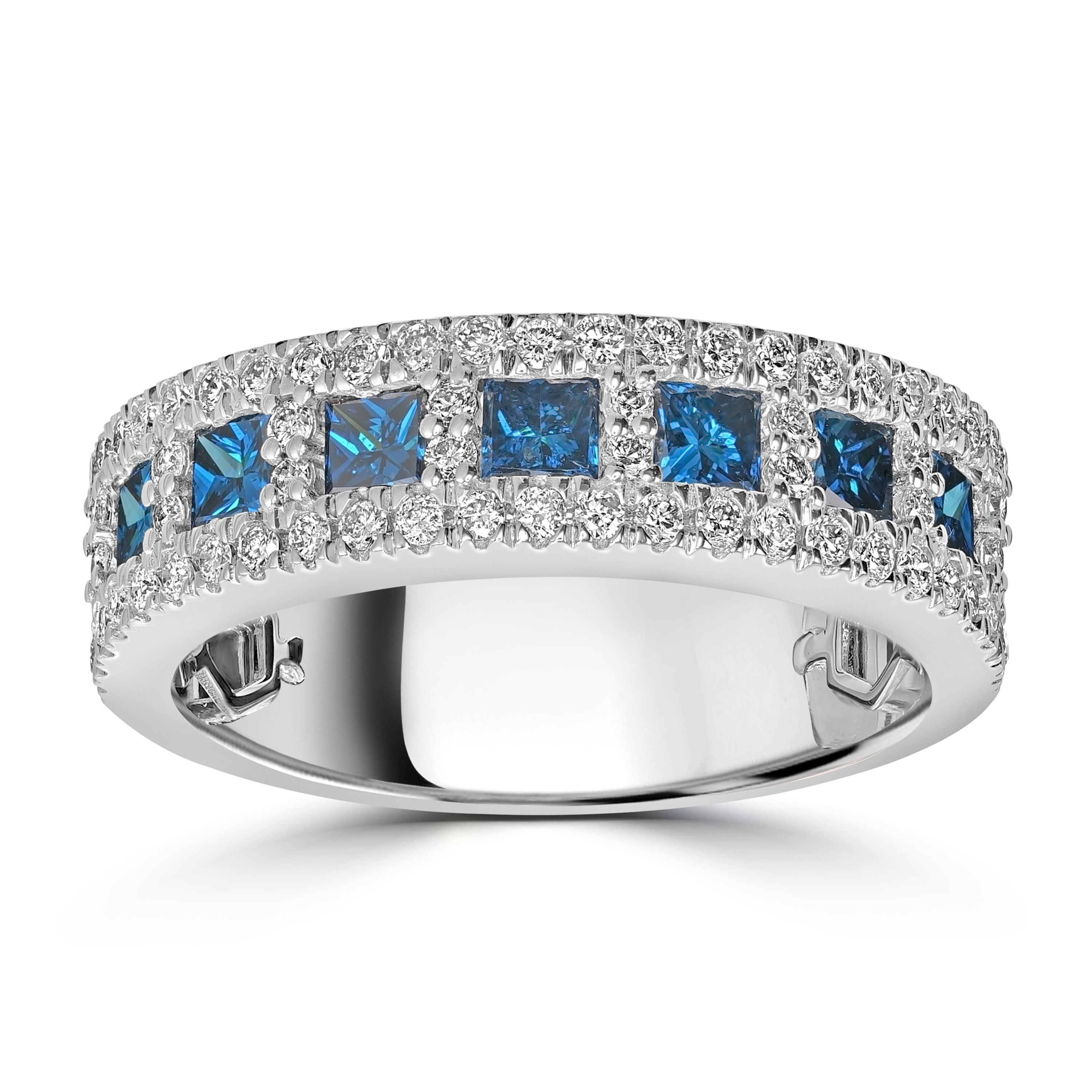 Blue & White Diamond Princess Cut Square Halo Band