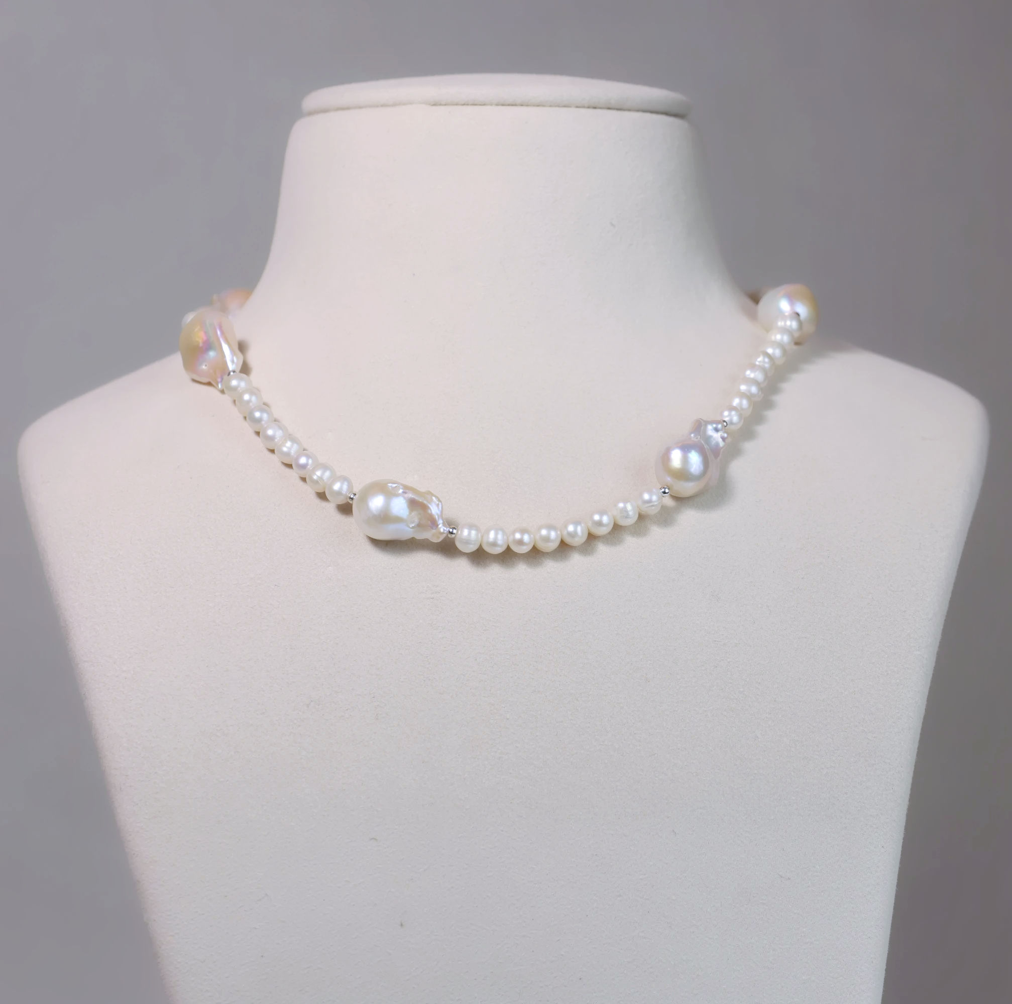 Alternating Baroque and 6mm Round Pearl Necklace
