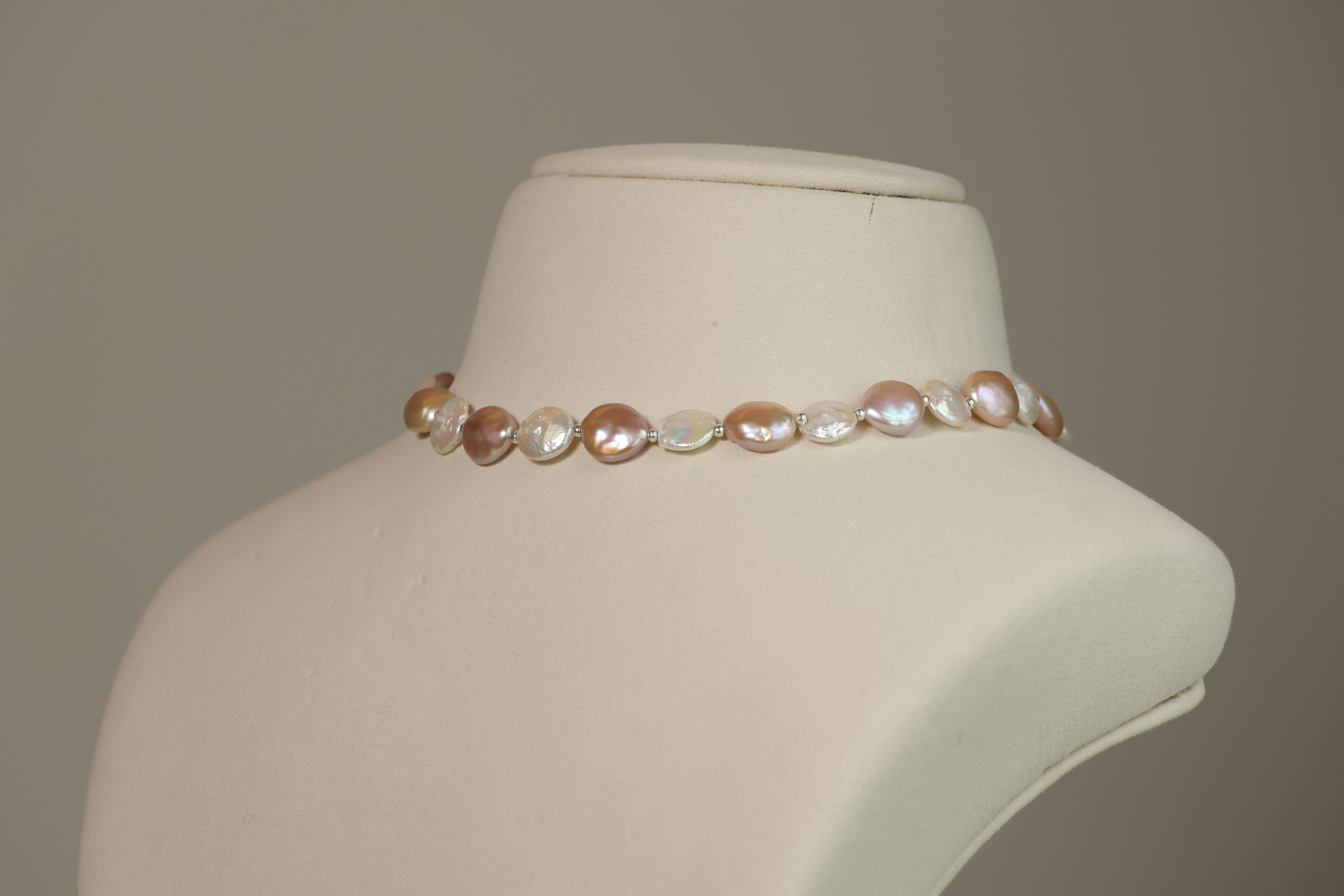 Alternating White and Pink Coin Pearl Necklace