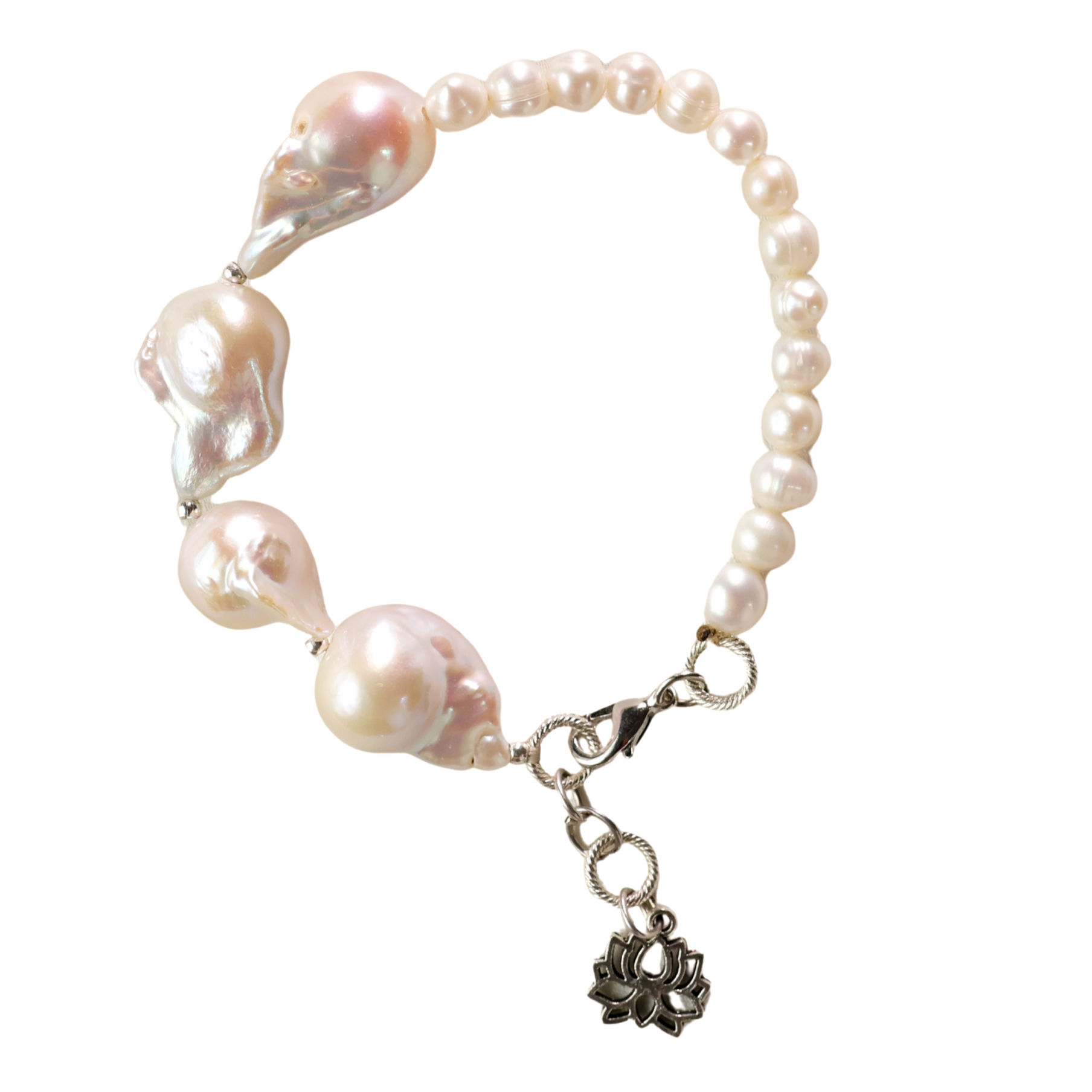 White Baroque Pearl with 6 mm Round Pearl Bracelet