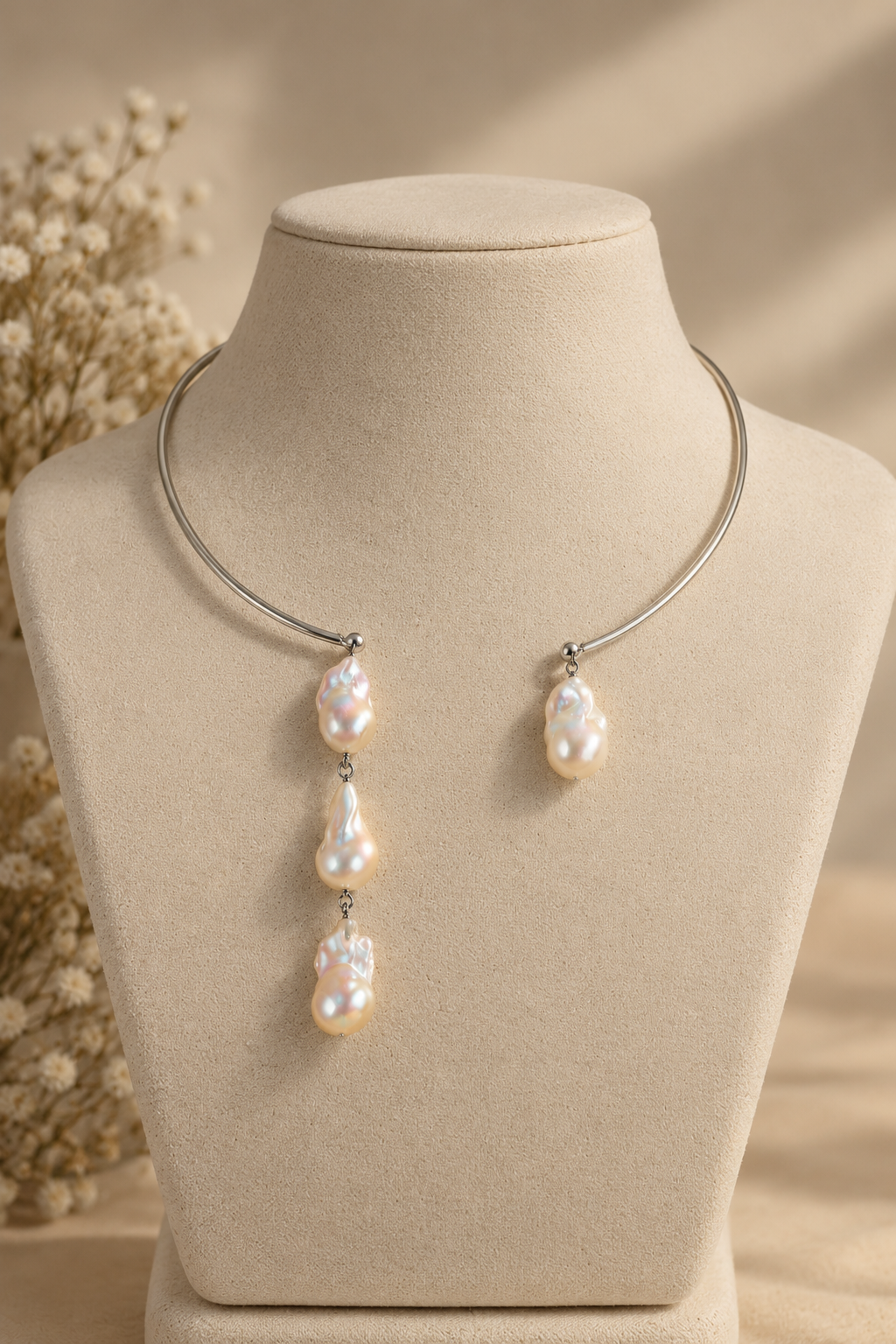 Silver Hasli with Baroque Pearl Drops