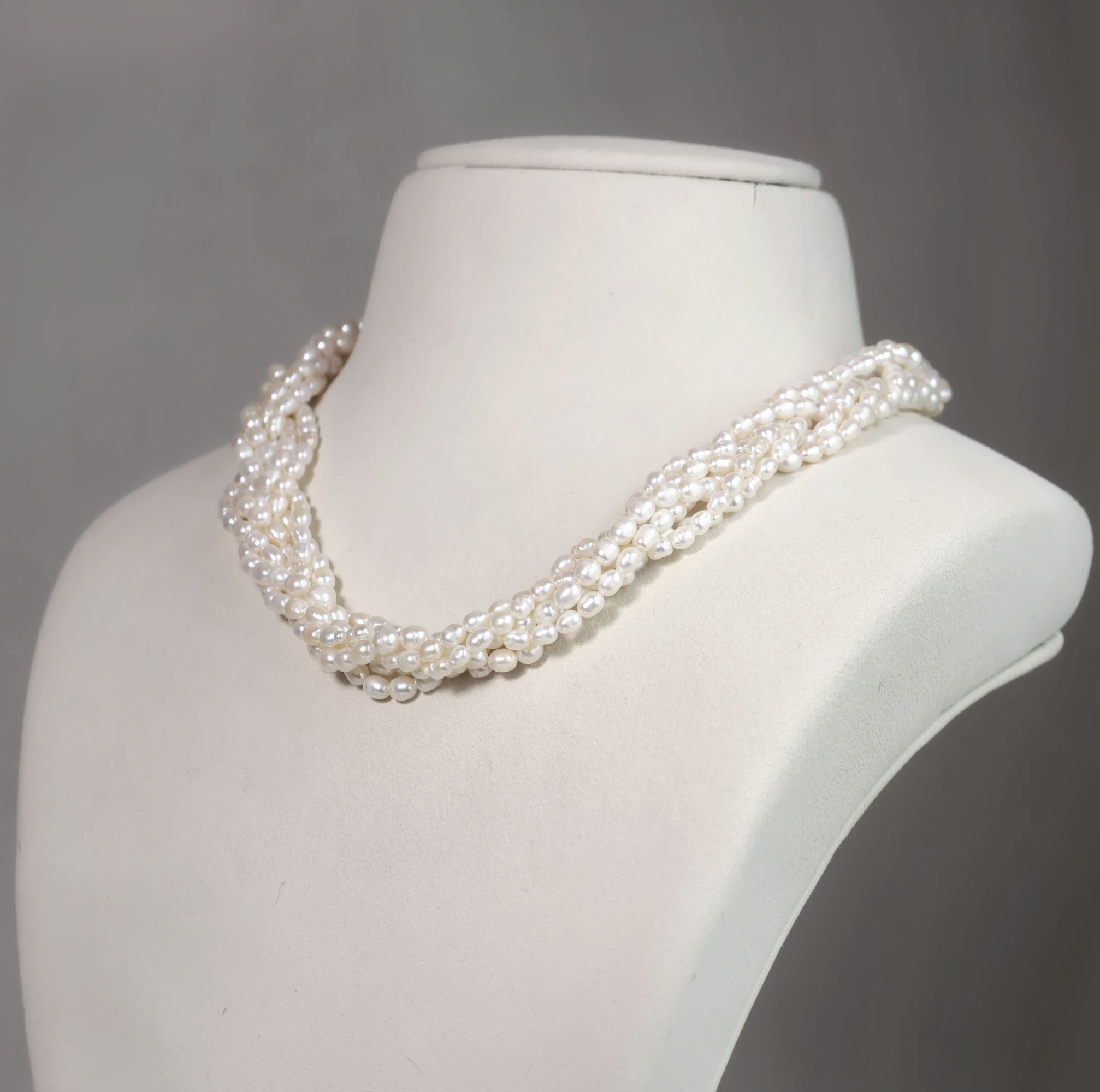 Braided Pearl Necklace, 4mm Oval Pearls