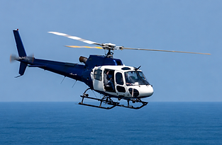 Blue AS350 B3 helicopter in flight 