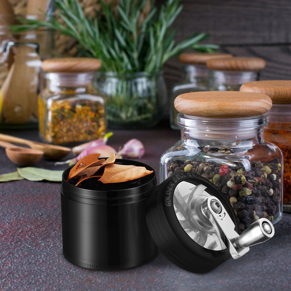 Thumbnail: Golden Bell 4-Piece 2.3" Hand Crank Herb Grinder Black - Alloy