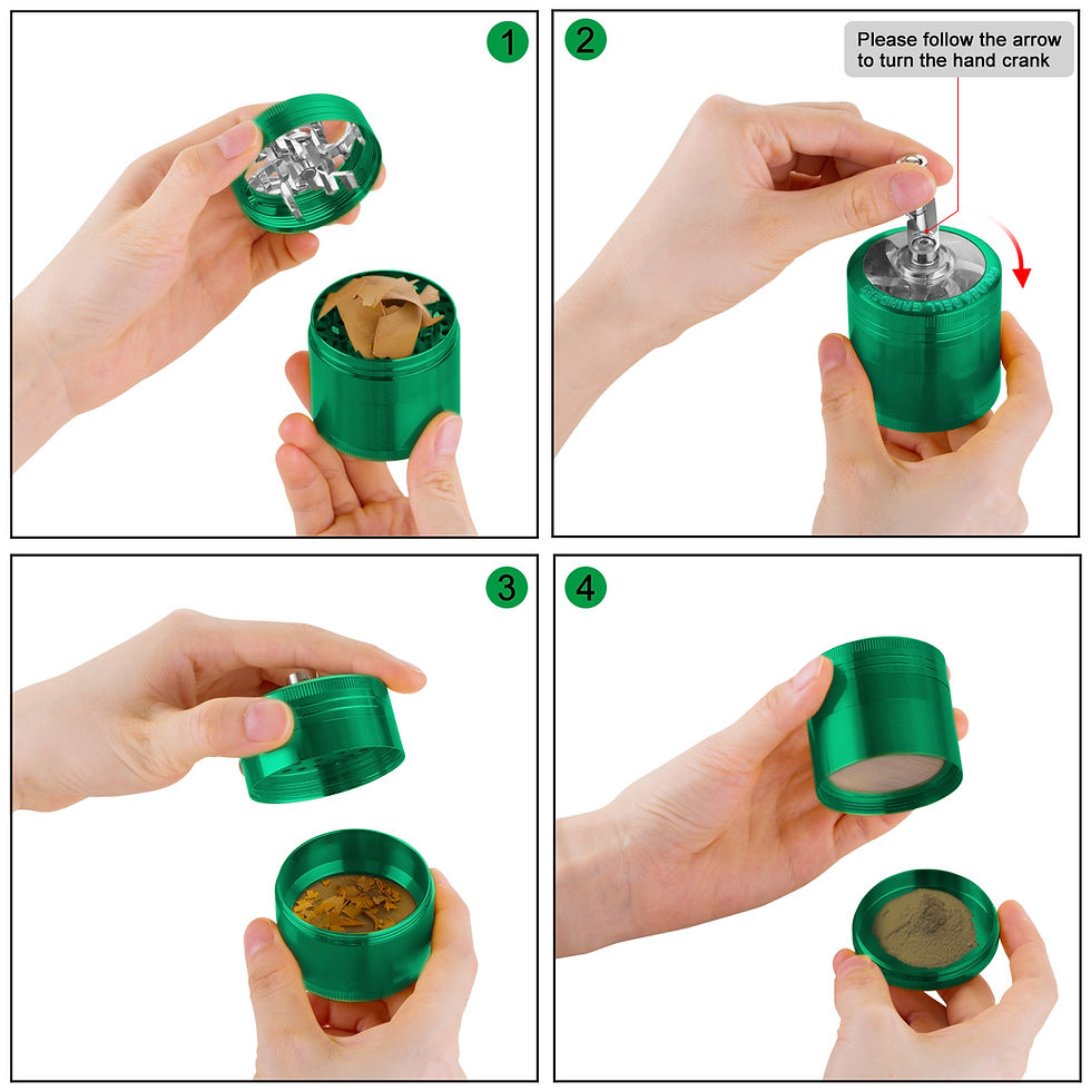 Thumbnail: Golden Bell 4-Piece 2.3" Hand Crank Herb Grinder Green - Alloy