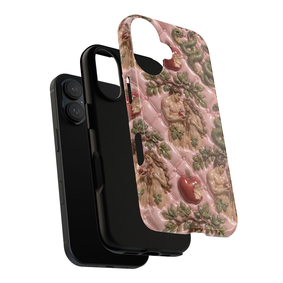 Thumbnail: Romantic Adam & Eve Quilted iPhone Case — Pink Vintage Design