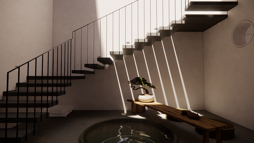 light piercing through stairway