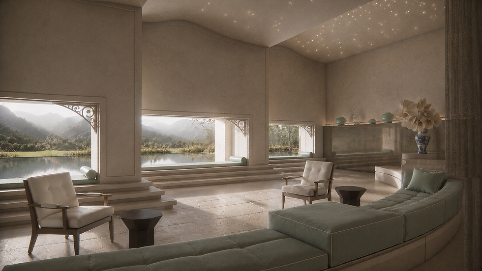 calming hospitality lounge looking at landscape
