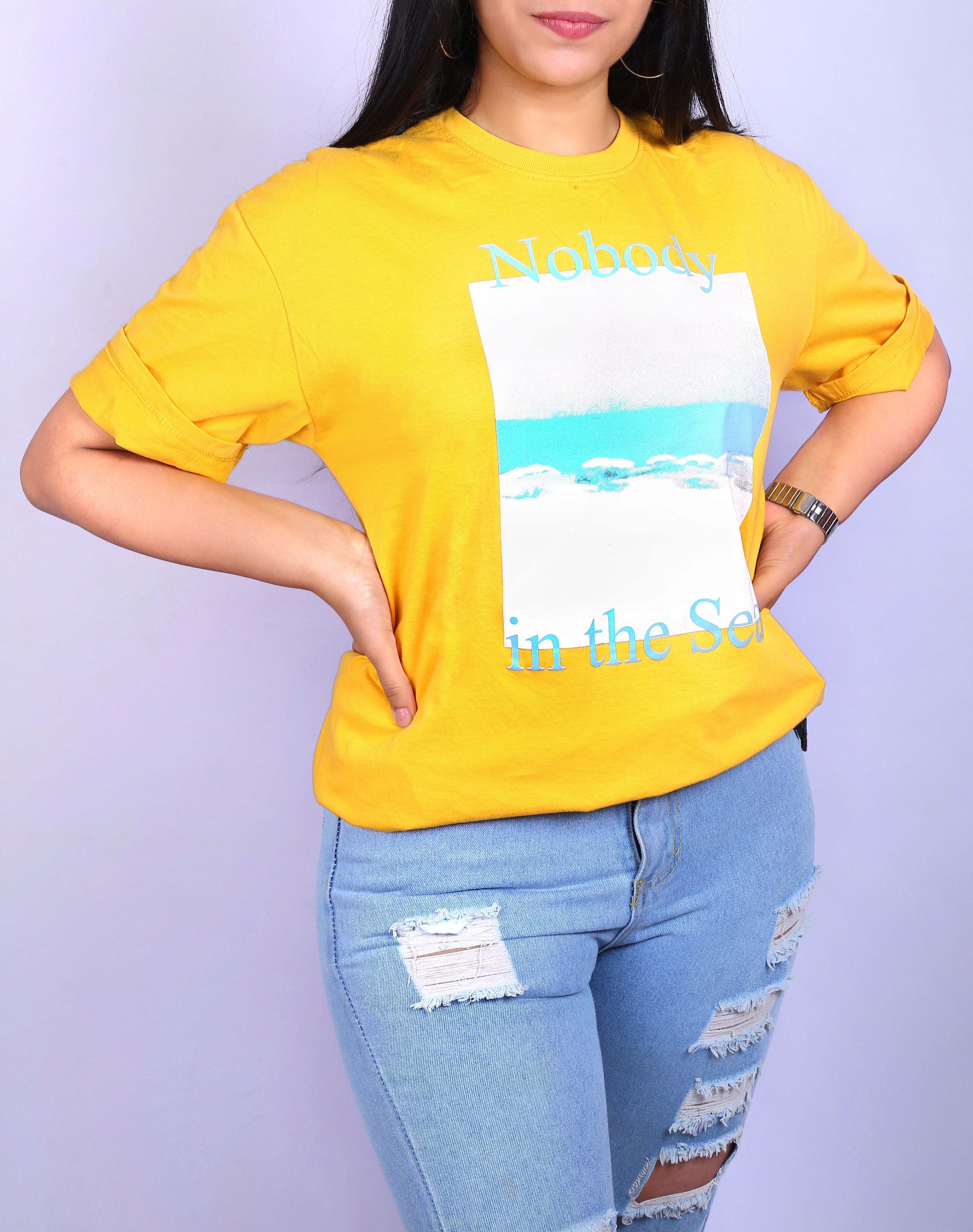 Sea printed yellow Tshirt.
