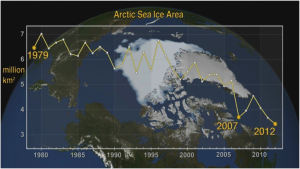 Kammen showed the Arctic ice cap has decreased 50% in the past 30 years and that the trend is accelerating.