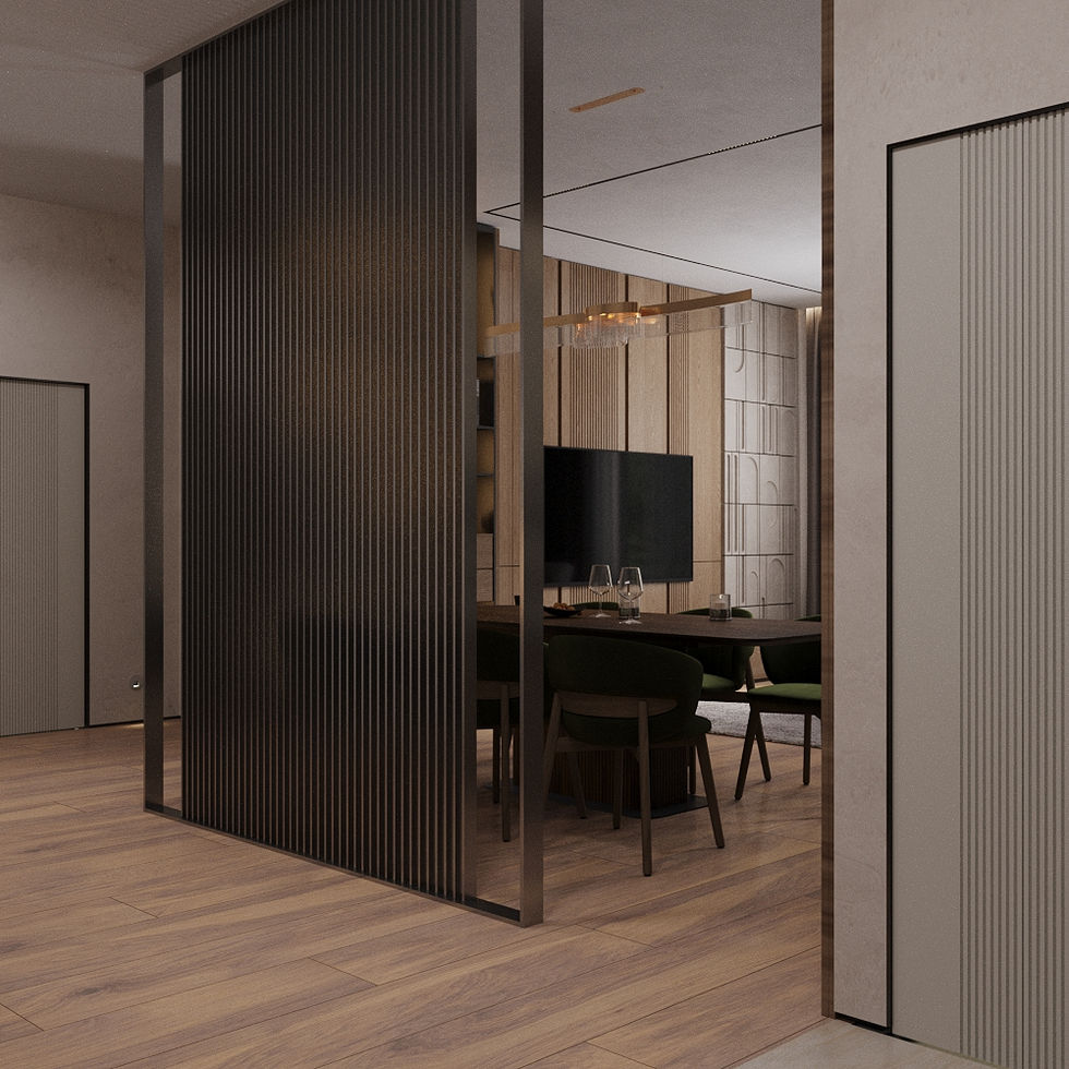 Modern interior with wooden flooring and dark accents. Interior Design London, Maria Krylova Interior Designer