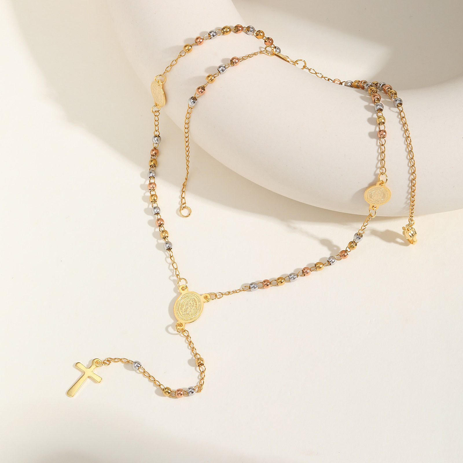 Beads Rosary Necklace Cross Pendant For Women,virgin Mary St Benedict Y Shape Dr