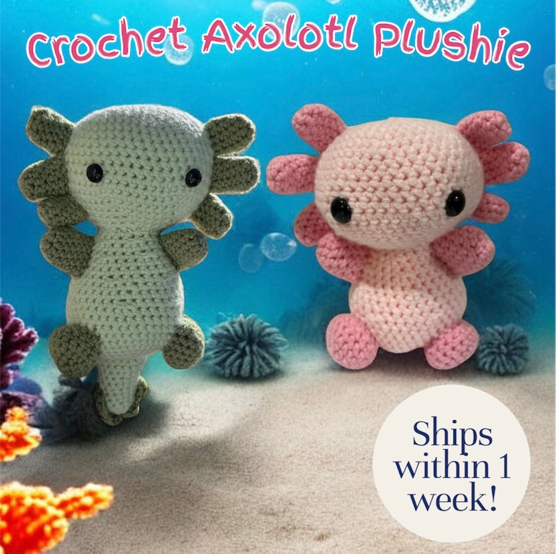 Handmade Crochet Axolotl Plushie | Colorful Amigurumi Sea Creature Toy | Unique