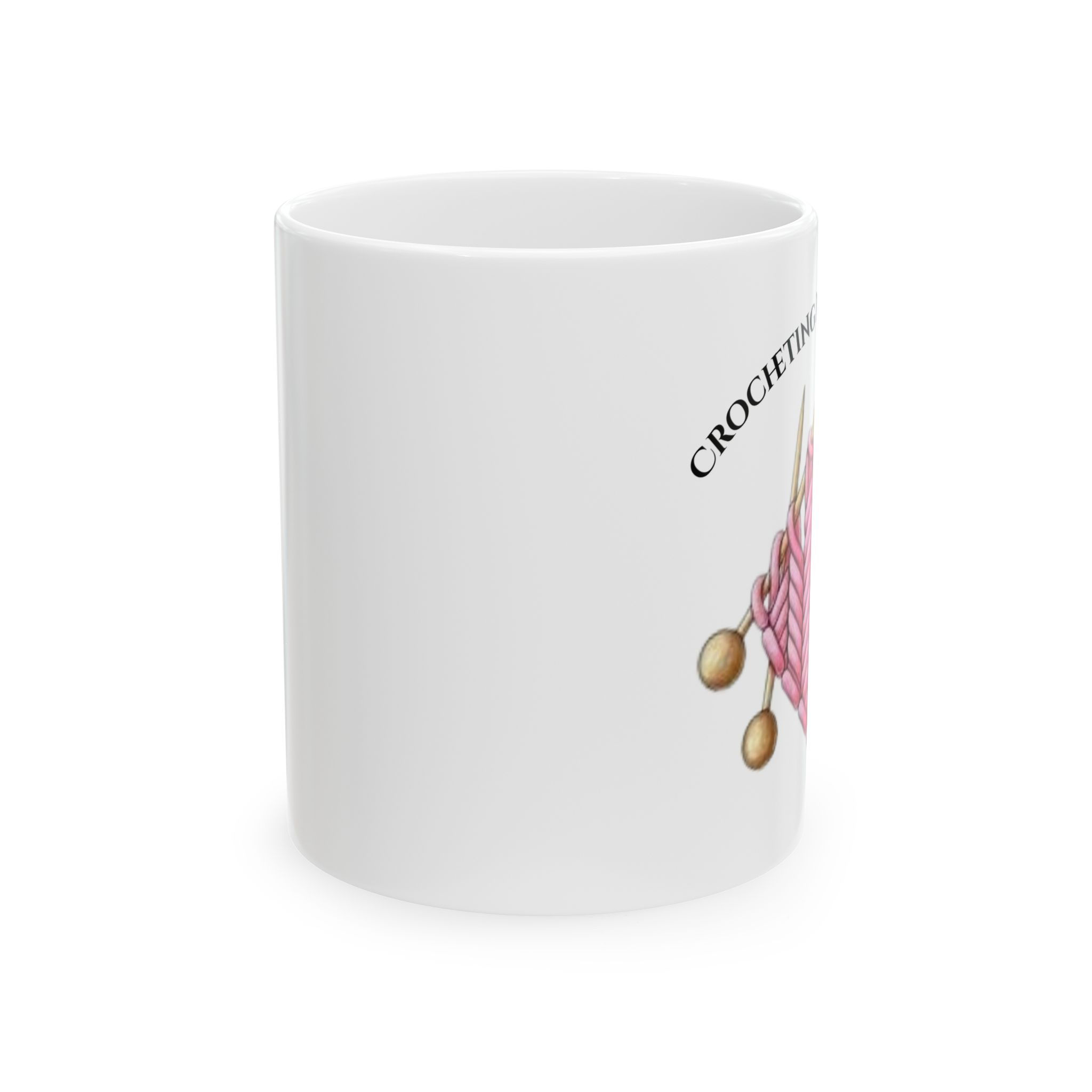 Crocheted Heart with Needles Mug | Knitting Crochet Lover Ceramic Mug