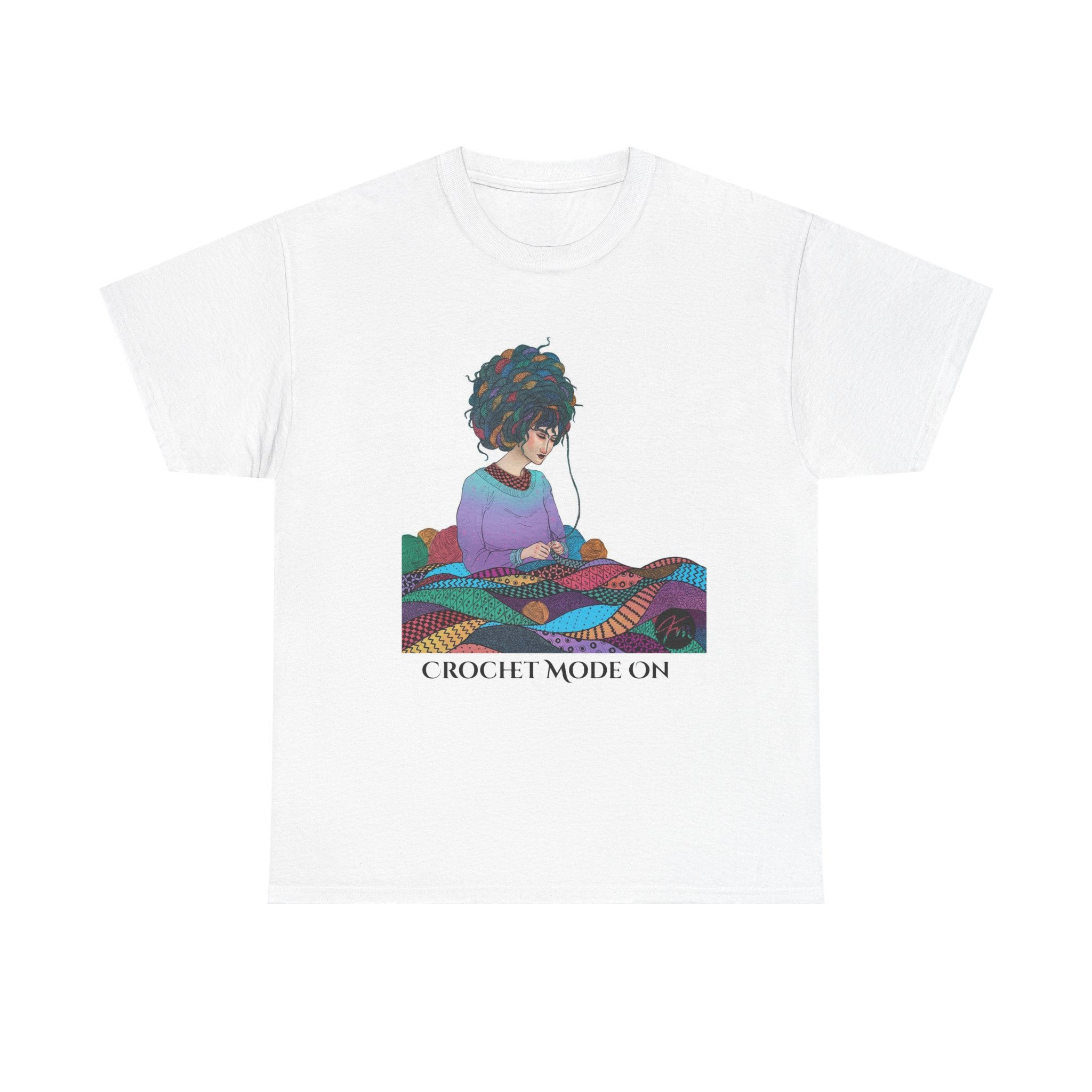Crochet Mode On T-Shirt | Crocheting Graphic Tee, Woman Crocheting Design