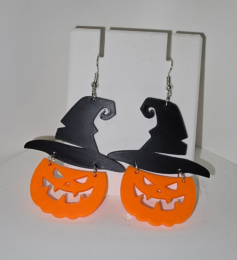 Halloween pumpkin earrings wearing black witch hats