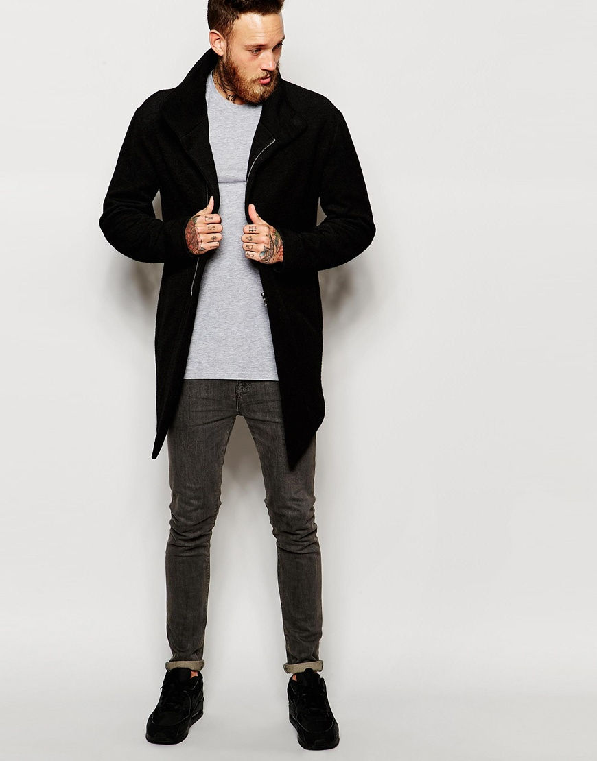 Thumbnail: Overcoat With Asymmetrical Zip In Black