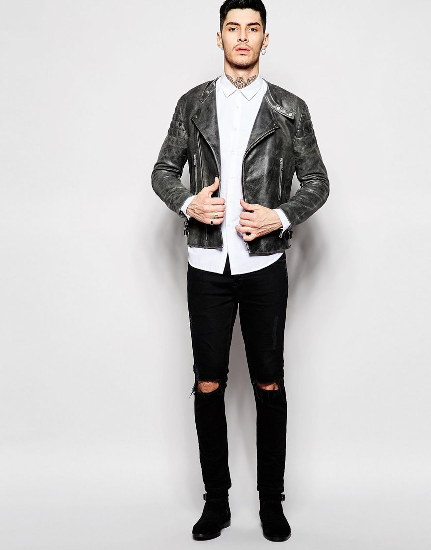 Thumbnail: Black Dust Leather Biker Jacket