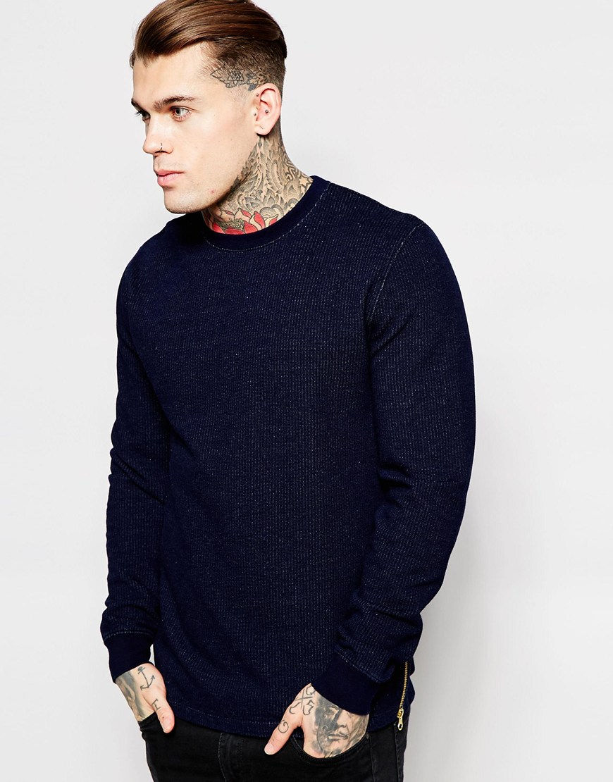 Thumbnail: Sweatshirt In Indigo Wash With Side Zips