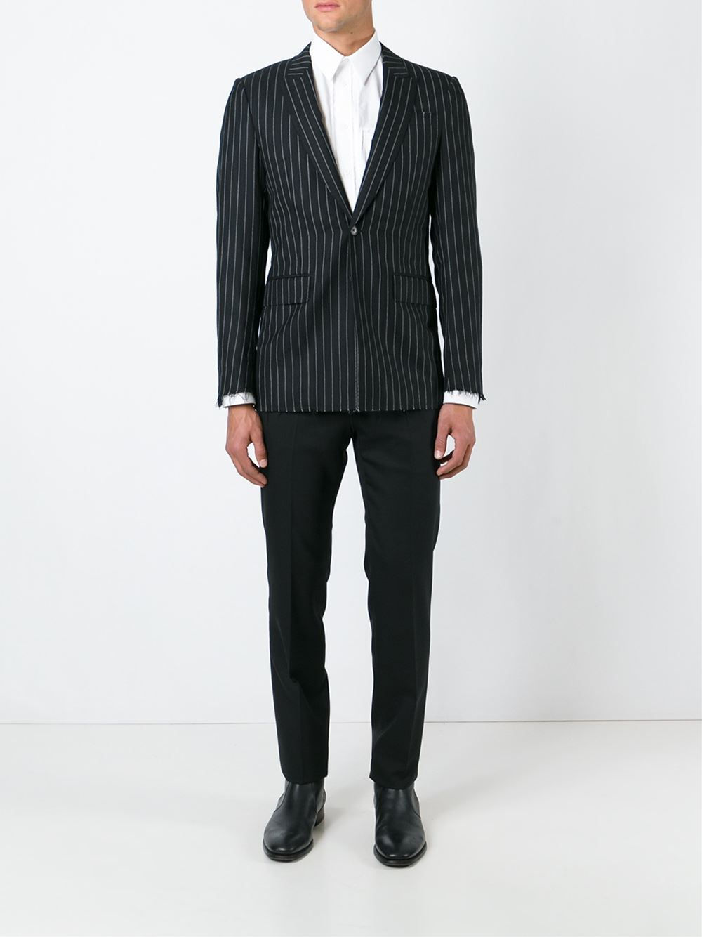 frayed pinstripe blazer