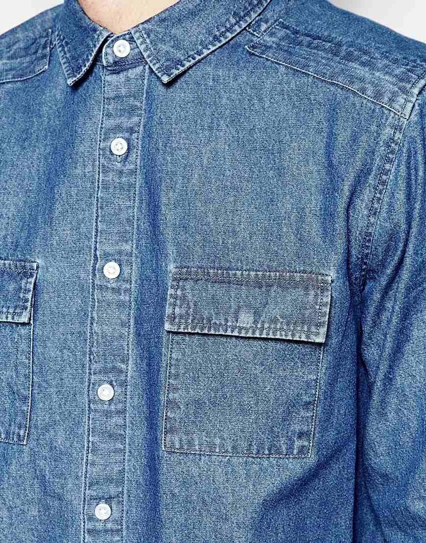 Thumbnail: Denim Overshirt in Shacket Styling With Long Sleev