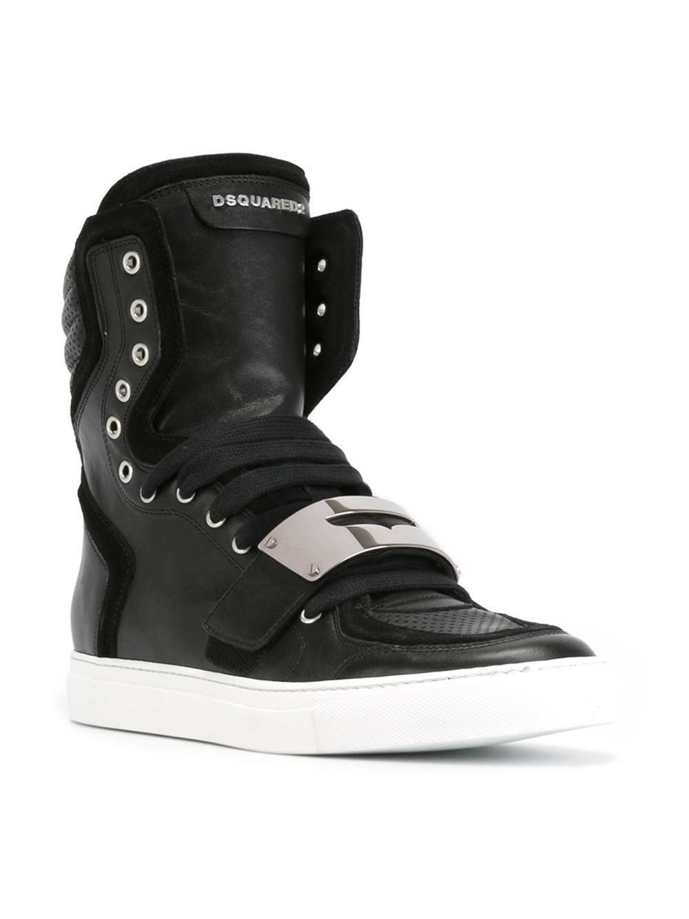 metallic plaque hi-top sneakers