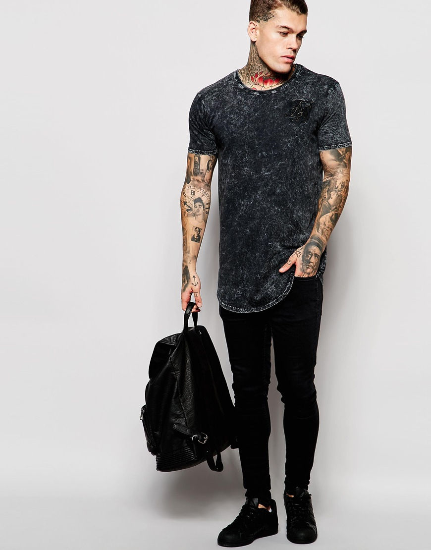 Thumbnail: SikSilk Longline Oil Wash T-Shirt With Curved Hem